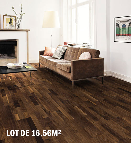 Parquet flottant chêne verni - Chene contrecolle fume fonce aspect noyer 3 frises verni 190x15x1815mm