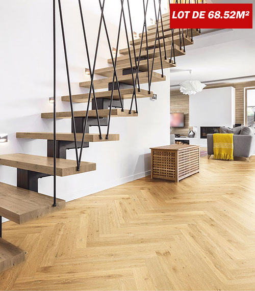 Parquet Flottant Chêne Verni - BTRPF39000 - Baton rompu chene contrecolle rustique verni brosse naturel 90x11x4mm - l800mm - colis droit + colis gauche<br />
certifié fsc 100% - certifié fsc 100 %
