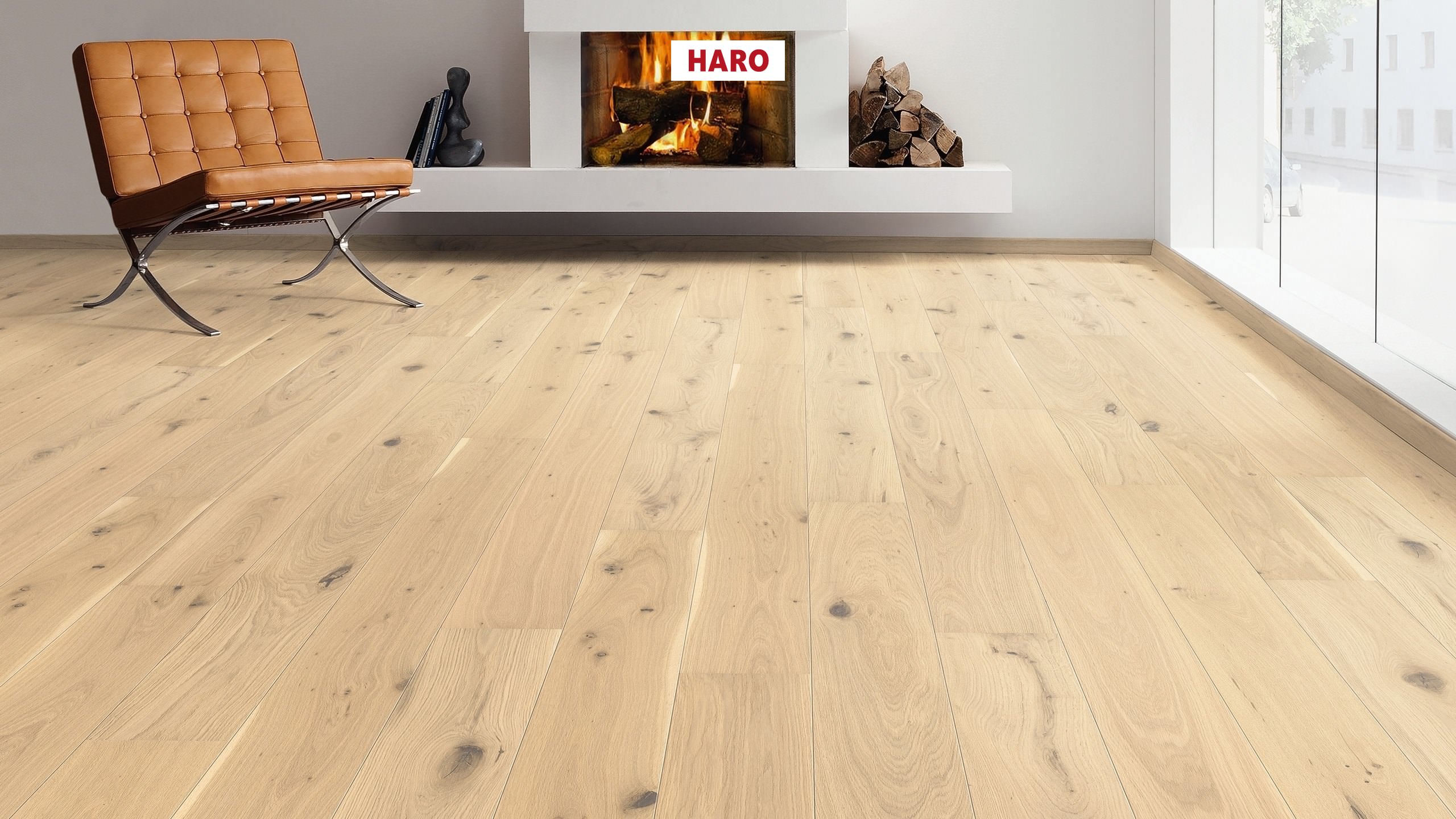 Parquet Flottant Chêne Verni - HARO534603 - Haro parquet 3500 hdf planche large à l'ancienne 2v chêne blanc clair universal brossé permadur top connect 180mm x12mm- certifié pefc 70%