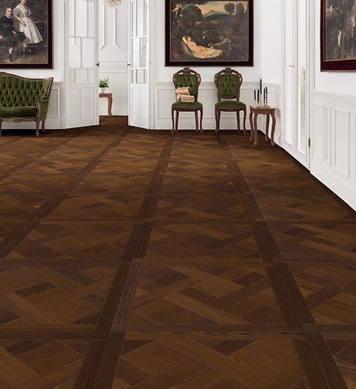 Parquet flottant chêne huilé - Dalle frene petit versailles design basket arabica mezzo -certifié pefc 70% (65x65 = 0.42m²) vendu par piece