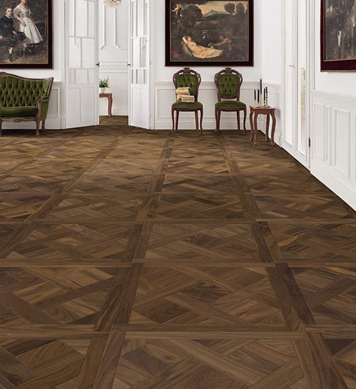 Parquet flottant chêne huilé - Dalle noyer americain petit versailles noyer americain design basket-certifié pefc 70% (65x65 = 0.42m²) vendu par piece