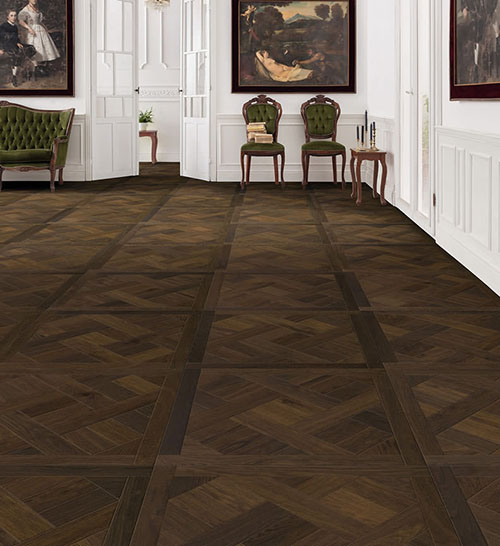 Parquet flottant chêne huilé - Dalle chene fume petit versailles design basket -certifié pefc 70% (65x65 = 0.42m²) vendu par piece