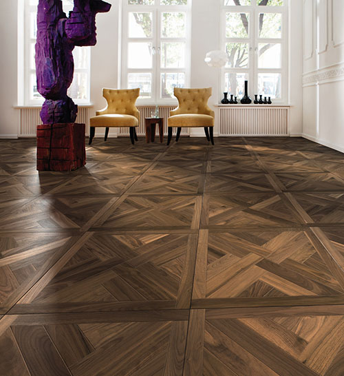 Parquet flottant chêne huilé - Dalle noyer americain design basket -certifié pefc 70% (65x65 = 0.42m²) vendu par piece