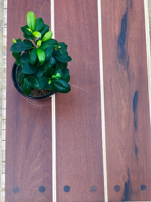 Parquet flottant exotique verni Jatoba - Jatoba contrecolle verni lisse monolame aspect pont de bateau chene et clou 145x14.5x1820