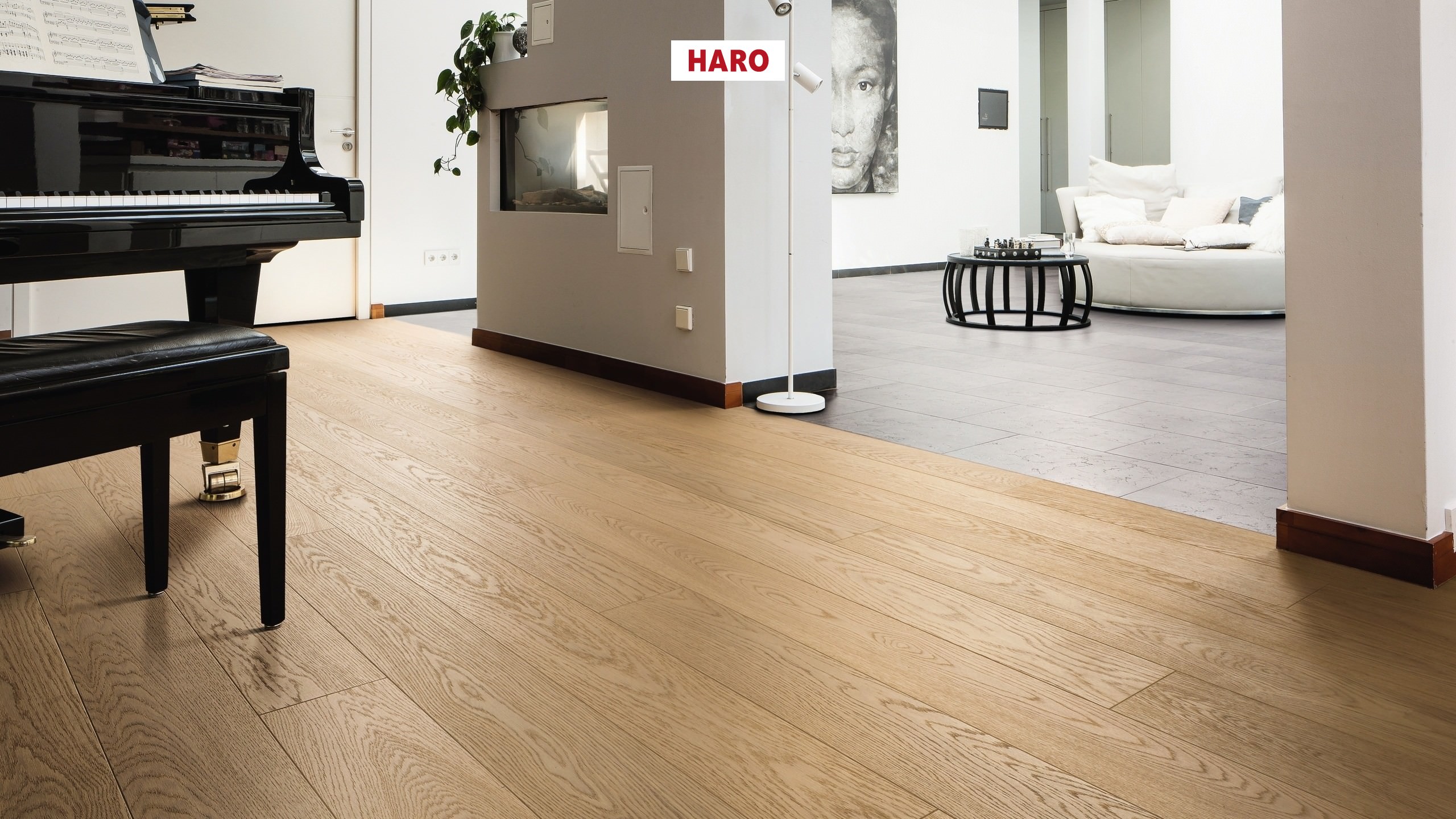 HARO PARQUET 4000 Planche large à l'ancienne 180x13.5x2200mm  4V Chêne blanc puro Exklusiv brossé naturaLin plus Top Connect - Certifié PEFC 70% - LOT DE 6.34M²<br />
 