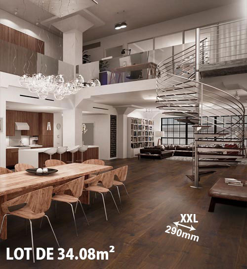 Lots Fin De Série Parquet - CHENF234 - Chêne multiply rustique huilé fume foncé 290x22mm - prix pour le lot fin de serie 34.08m²<br />
