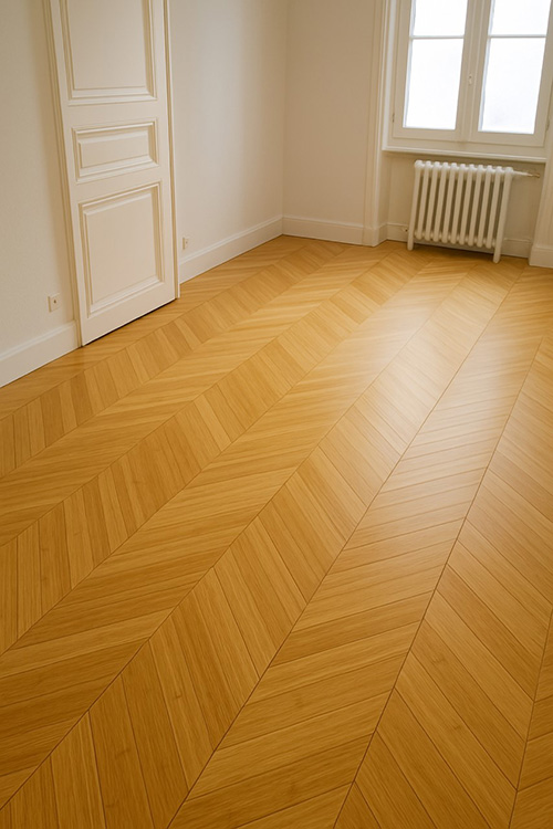 Parquet bambou massif - Point de hongrie 30° bambou massif verni mat lungo go4 100x15x650mm