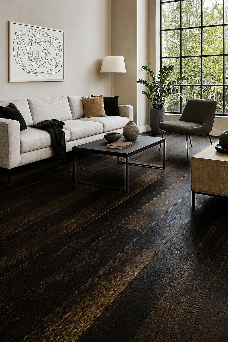 Parquet flottant chêne huilé - Chene flottant contrecolle rustique huile noir extra brosse a la main  go-4 190x14.5x950-1825mm
obligatoire : application d'huile-cire d?s la 1?re utilisation