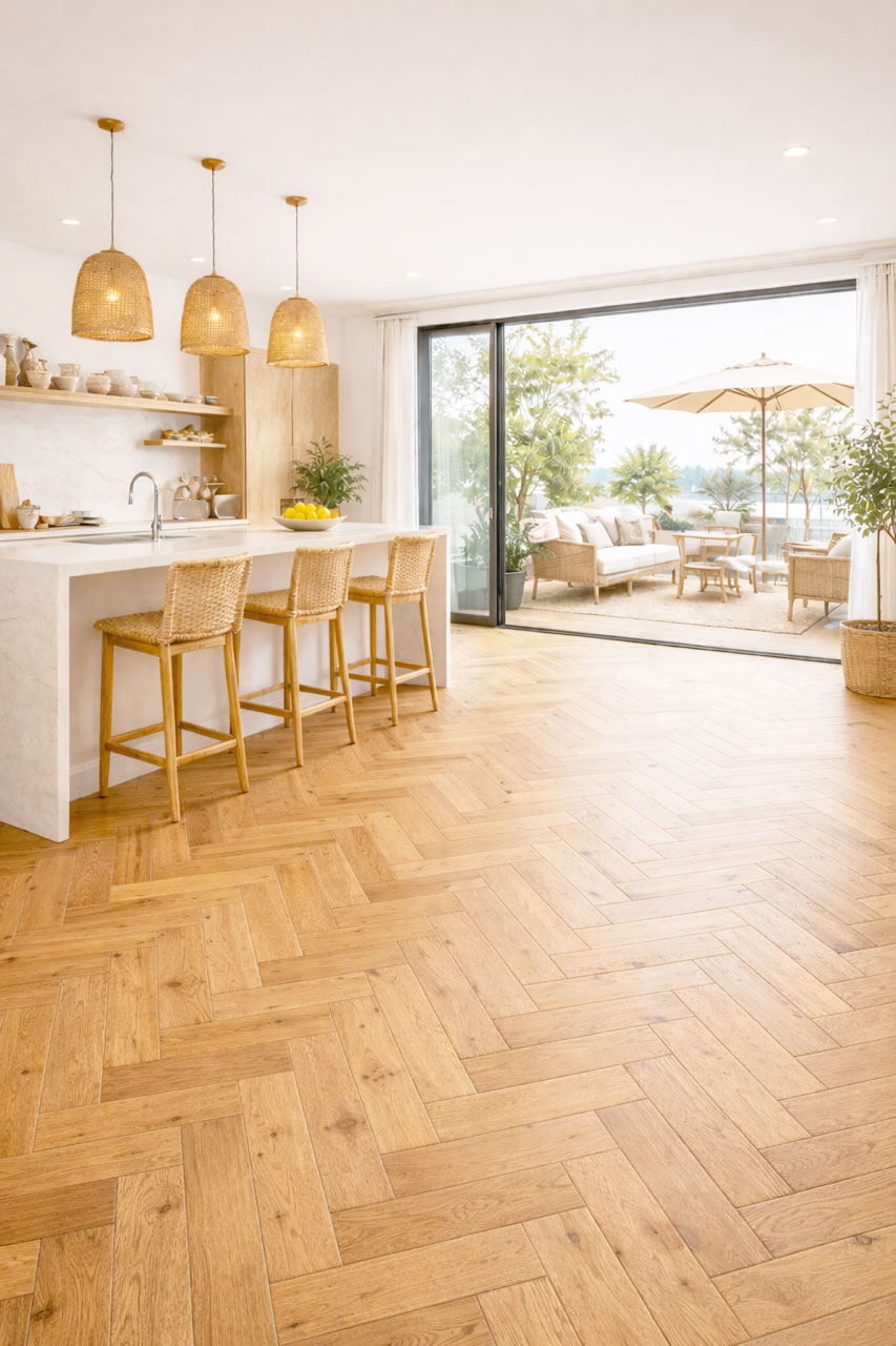 Parquet flottant chêne verni - B&acirc;ton rompu chene contrecolle verni brosse rustique cesar naturel 90x12x600mm&nbsp;go-4 - 2,5mm de couche d'usure