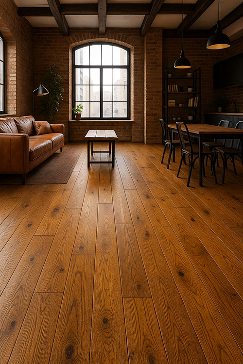 Parquet flottant chêne verni - Ch&ecirc;ne contrecolle rustique verni brosse old brown 190x18x400 a 1900mm 3mm de couche d'usure - certifi? fsc? 100 %