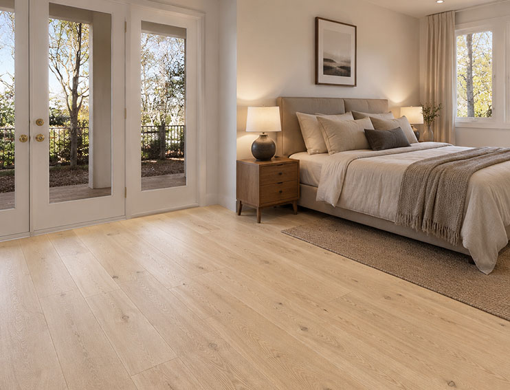 Parquet Flottant Chêne Verni - CHENF39005 - Parquet ch&ecirc;ne contrecoll&eacute; rustique verni bross&eacute; sherlock - 150x14x400 &agrave; 1900 mm - 4 mm de couche d'usure - certifi&eacute; fsc 100 %