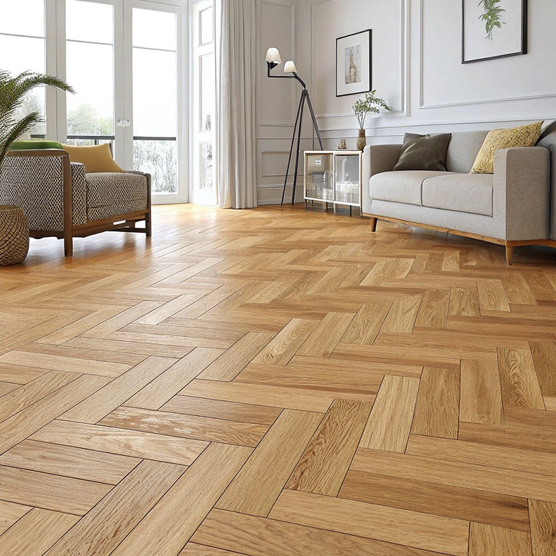 Parquet massif chêne verni - Parquet bâton rompu chêne massif verni brossé mat grade na/ca go4 - 70x14x500 mm -