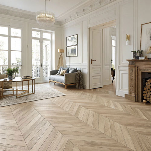 Parquet massif chêne verni - Point de hongrie chene massif verni brosse pr bis invisible haussmann  92x15x510mm - certifié fsc 100 %