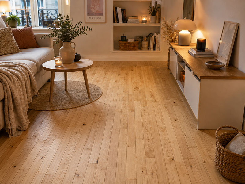 Parquet Massif Chêne Verni - CHEN39310 - Chene massif verni brosse rustique 70x14x600mm -  certifié fsc® 100 %