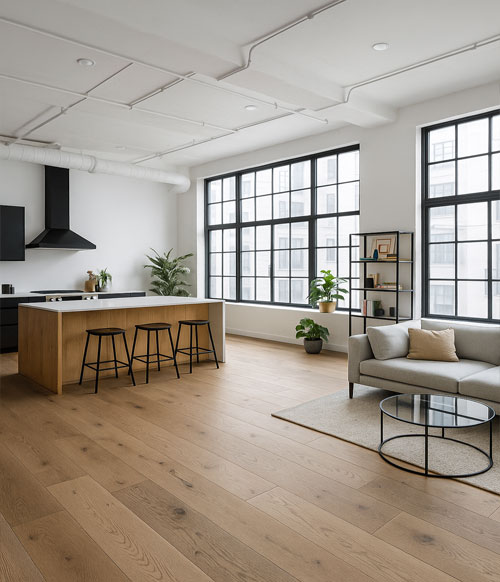 chêne massif verni brosse go4 rustique invisible sable du roussillon 150x15mm -certifié fsc 100%