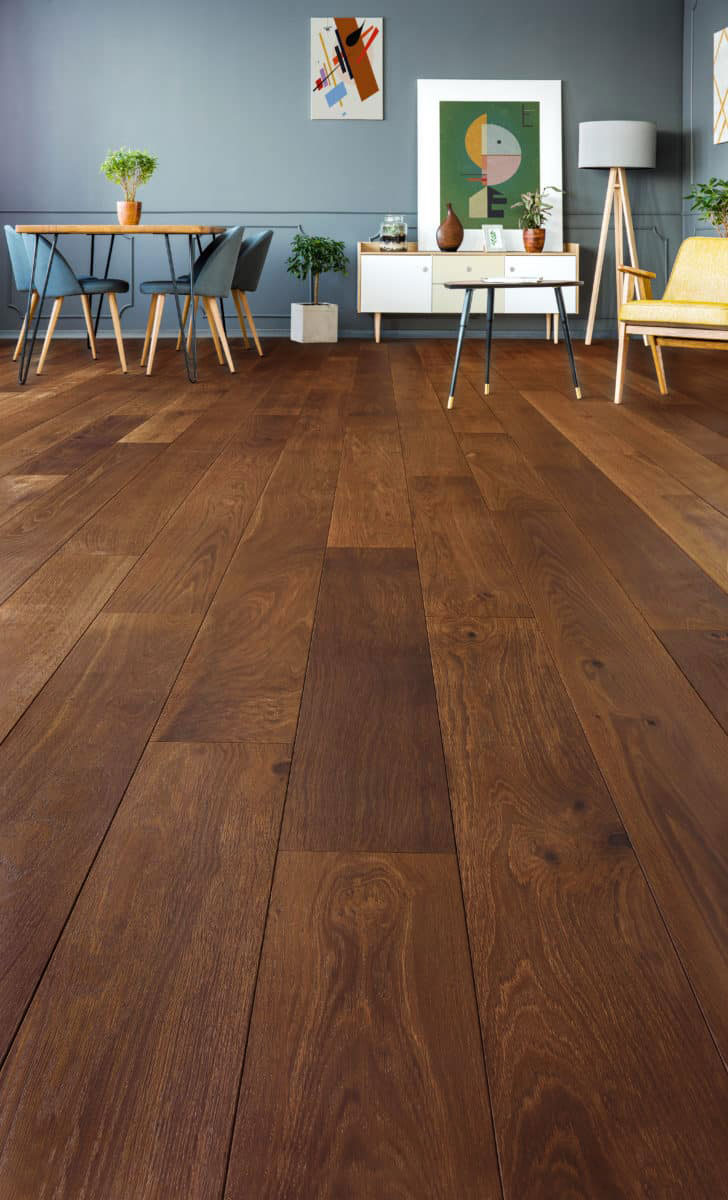 ch�ne massif verni armagnac mat rustique 130x14x300 a 1800mm - 4 chanfreins - certifié pefc 100%