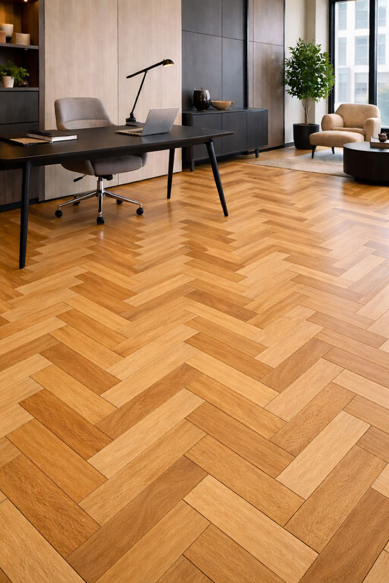 Parquet massif exotique huilé - Teck massif huile b&acirc;ton rompu 90x15x600mm obligatoire : application d'huile-cire d&egrave;s la 1&egrave;re utilisation - lot de 57.03m&sup2;
