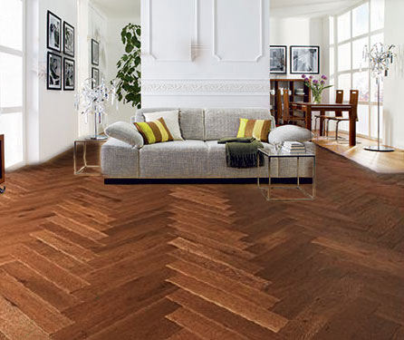 Parquet pleine lame chêne verni -  baton rompu chêne huilé rustique vieilli bords marteles 90x14x500mm