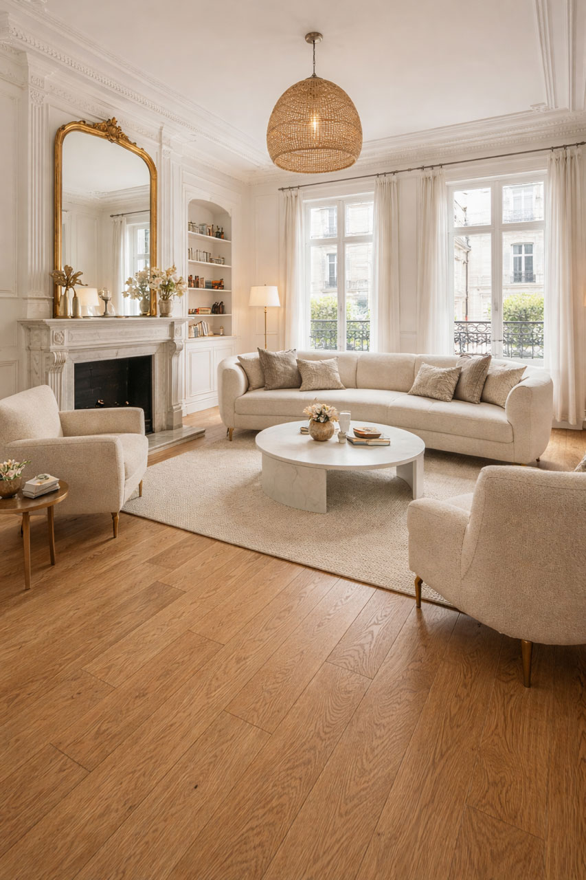 Parquet massif chêne verni - Ch&ecirc;ne massif verni bross&eacute; go4 pr bis naturel soleil d'azur 150x15mm -certifi&eacute; fsc 100%