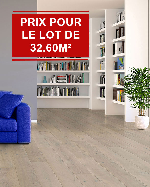 Parquet contrecollé chêne huilé - Chêne contrecollé rustique huilé brossé gris blanchi 190x14mm - prix pour le lot de 32.604m²
