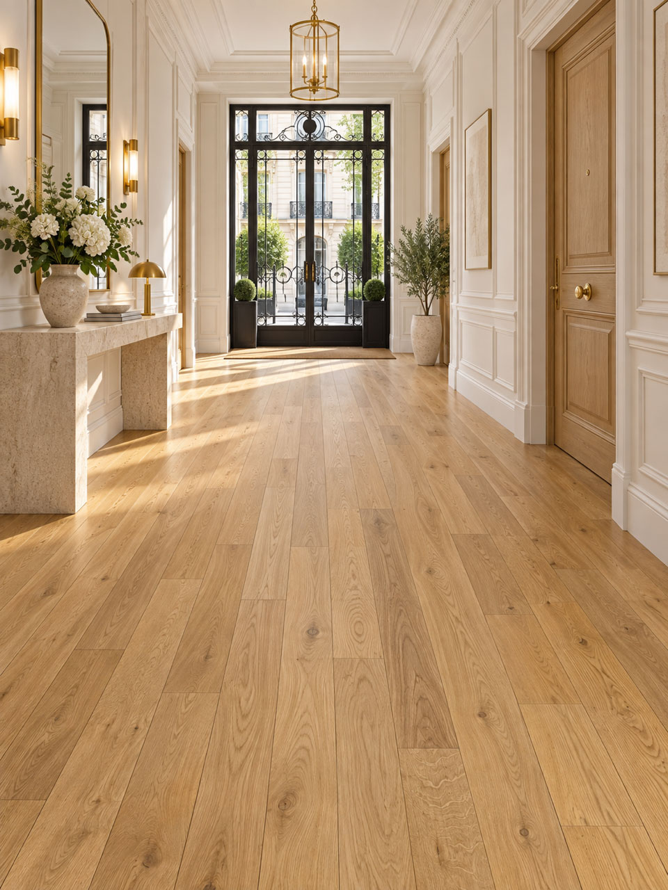 Parquet flottant chêne verni - Ch&ecirc;ne contrecoll&eacute; rustique verni bross&eacute; allegro 120x15x400mm &agrave; 1200mm - 3mm de couche d'usure - certifi&eacute; fsc 100 %