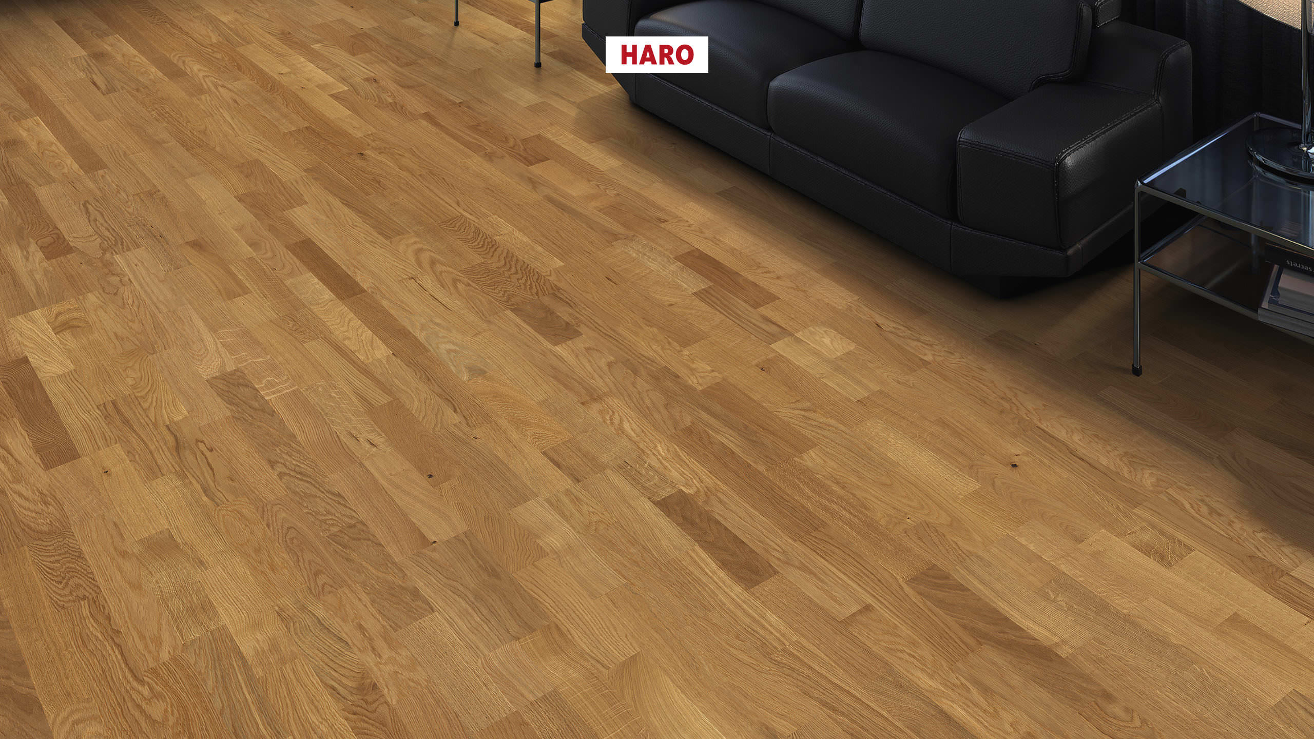 Parquet contrecollé chêne verni - Haro parquet 4000 à l'anglaise chêne naturale permadur top connect 3 frises certifié pefc 70%