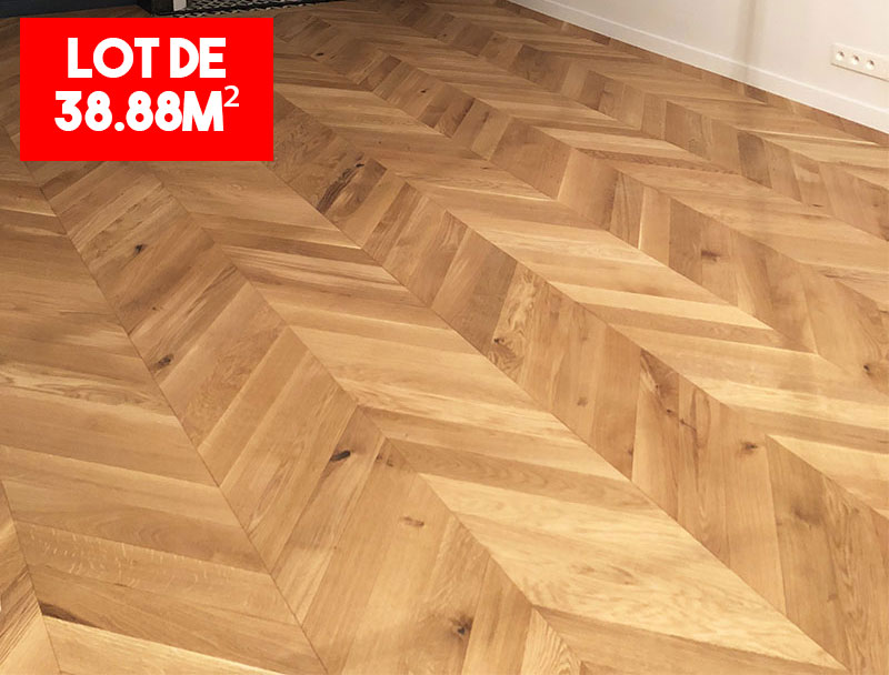 Parquet massif chêne verni - Point de hongrie chêne massif campagne verni  mat 90x14x l600mm go 4 assortis - prix pour le lot de 38.88m²